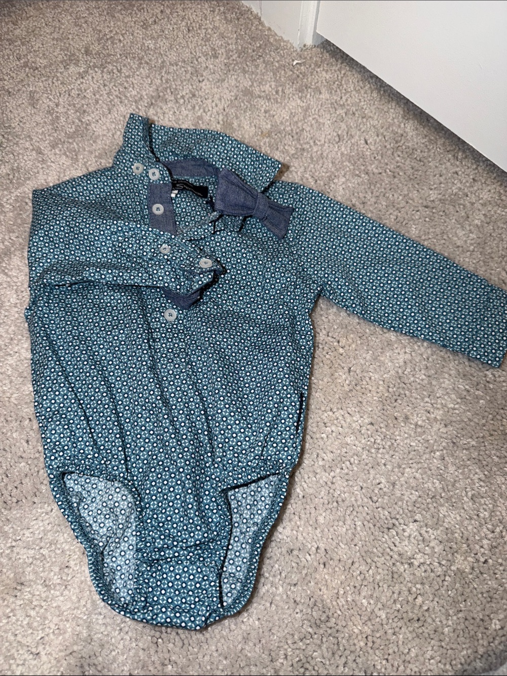 Ben Sherman Teal Blue Floral Long-Sleeve One-Piece with Bow